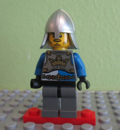 LEGO Minifigure-Castle - King's Knight Breastplate with Crown and Chain Belt, Helmet with Neck Protector, Closed Grin with Stubble-Castle-CAS516-Creative Brick Builders